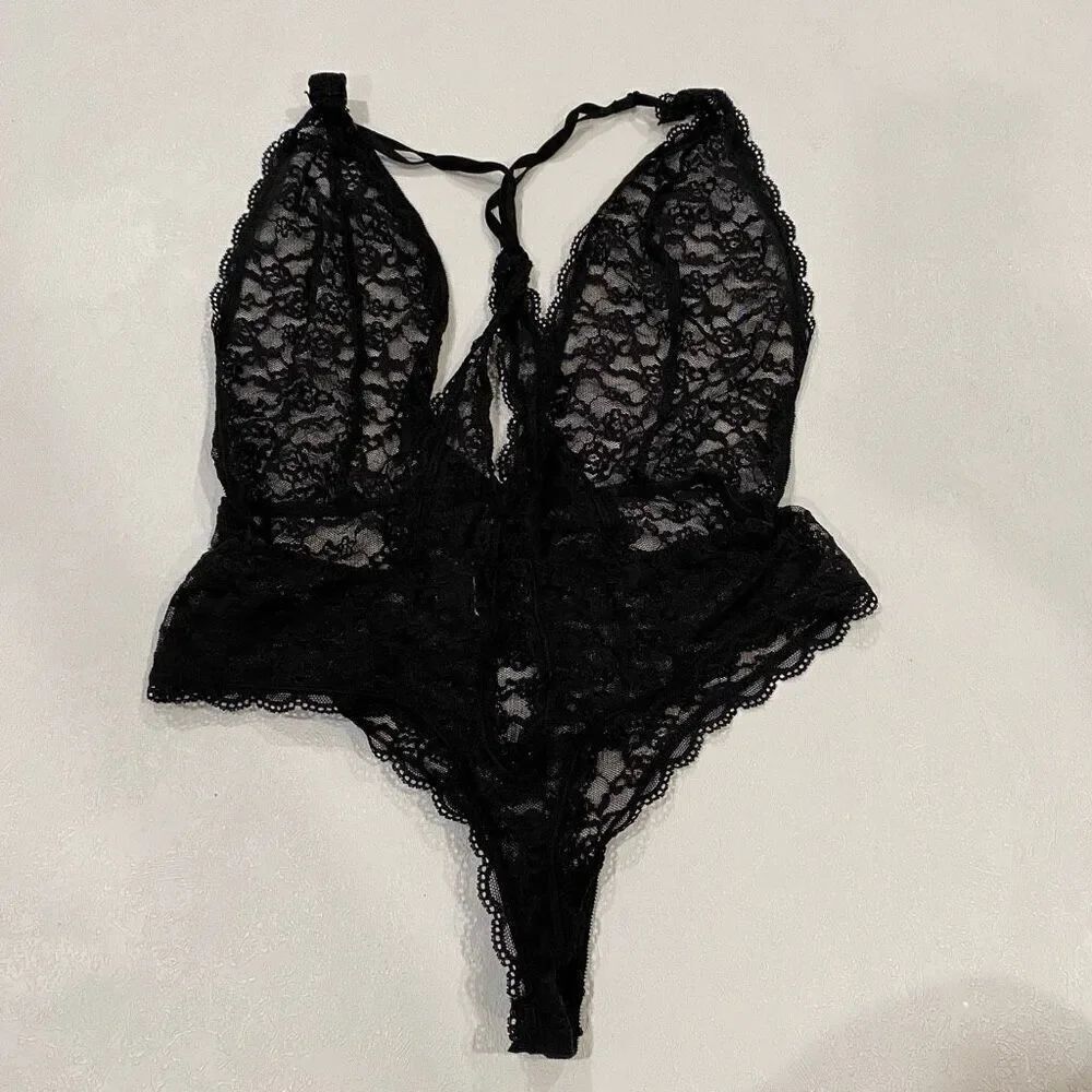Victoria’s Secret Black Lace Bodysuit One Piece Lingerie Size M